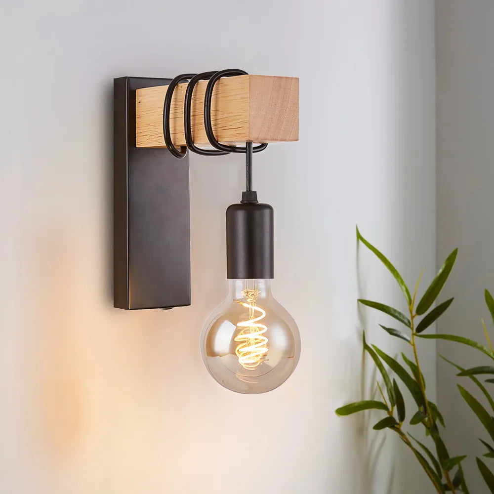 RetroGlow Wooden Wall Fixture