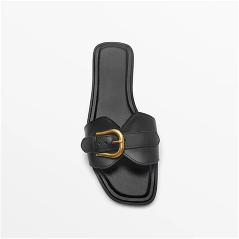 Women’s Gold-plated Buckle Slippers