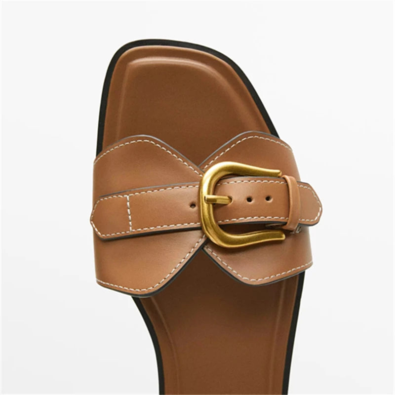 Women’s Gold-plated Buckle Slippers