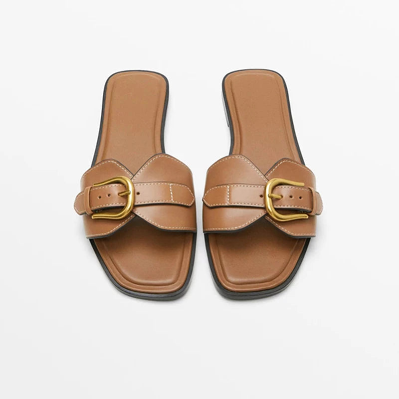 Women’s Gold-plated Buckle Slippers