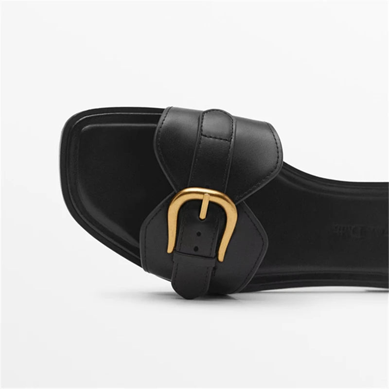 Women’s Gold-plated Buckle Slippers