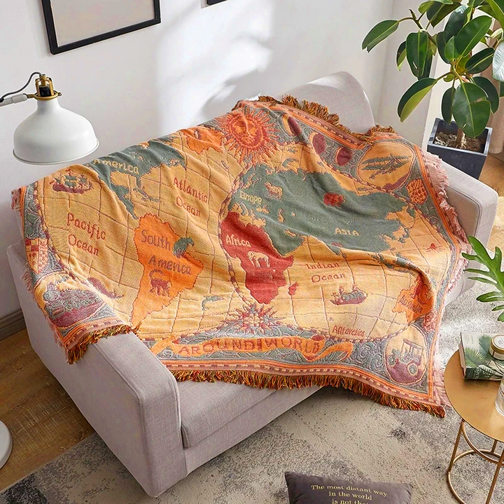 World Map Boho Blanket