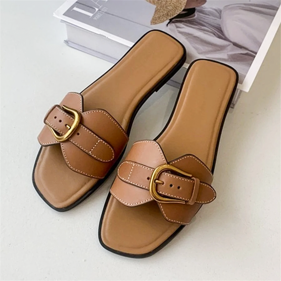 Women’s Gold-plated Buckle Slippers