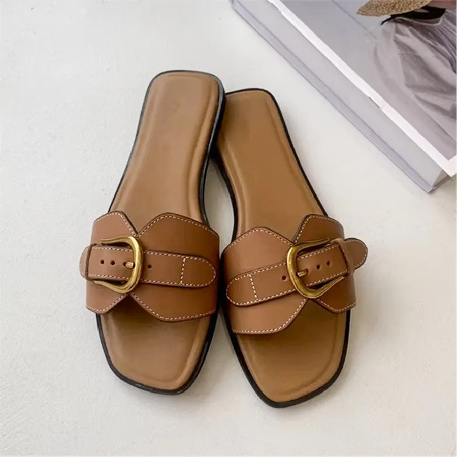 Women’s Gold-plated Buckle Slippers