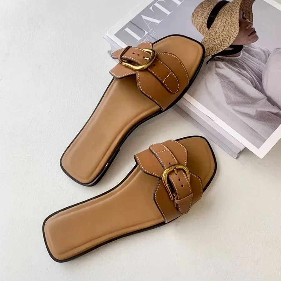 Women’s Gold-plated Buckle Slippers